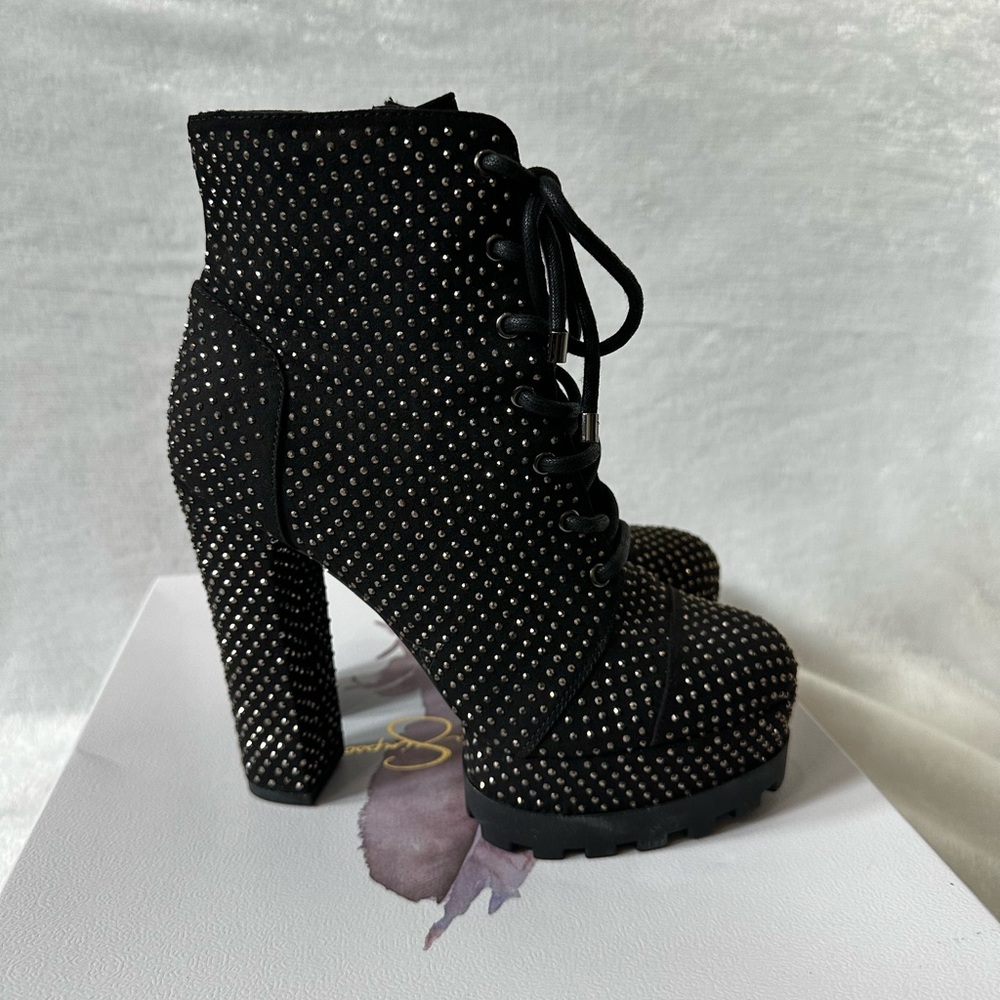 Jessica Simpson Black Lace Up Boots with Rhinestones